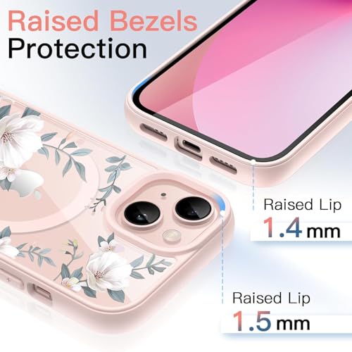 Image of VONZEE Compatible with iPhone 15 Plus Case Luxury Retro Flowers Floral Clear for Magnetic Wireless Charging Case Shockproof Case PC+TPU Cute Glossy Shiny Cover for Girls Women, 6.7'' Pink