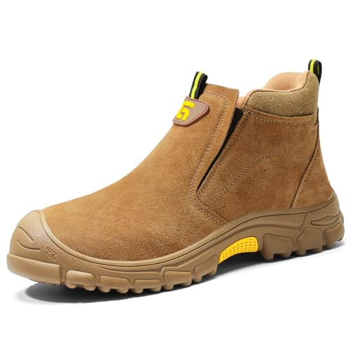 Image of GLANOUDUN Welding Work Boots for Men Slip on Steel Toe Shoes for Men Indestructible Steel Toe Boots Welder Men's Working Shoes Fireproof Safety Footwear for Construction Men's Work & Safety Footwear