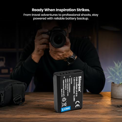 Image of Simpex LP-E10 Rechargeable Camera Battery 7.4V Li-ion Replacement Battery Compatible with Canon EOS 1100D, 1200D, 1300D, EOS Kiss X50, Kiss X70, EOS Rebel T3, T5 & T6 DSLR Cameras(Black)