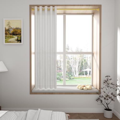 Image of 1 Pack Gold Spring Tension Curtain Rod 28-48 Inches | 7 /8 inch inch Adjustable Curtain Rod No Drill, Anti-slip Spring Curtain Rod for Windows Bathroom Kitchen Closet Doorway