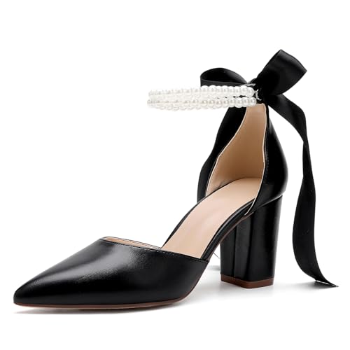 Women's Satin Block Heel Wedding Sandals,High Chunky Ankle Strap Pearl Wedding Dress Shoes,High Heel Bridal Pump Sandals