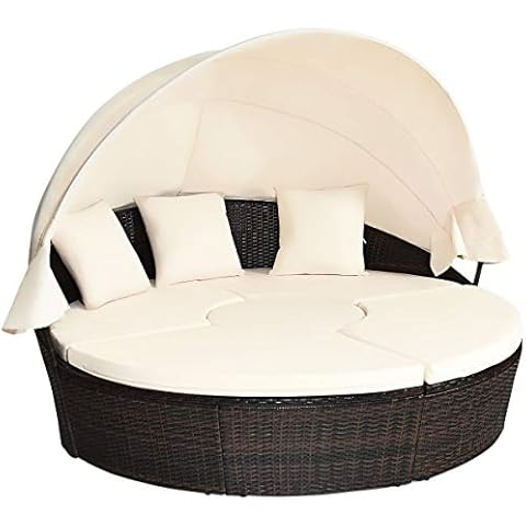 RELAX4LIFE Round Outdoor Daybed with Canopy Cover