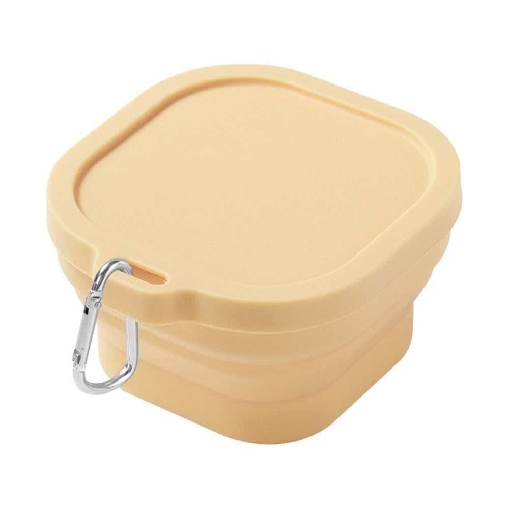 Silicone Food Containers, Collapsible Camping Bowl,Portable Silicone Bowl with Lid, Folding Lunch Box for Camping, Hiking(Yellow)