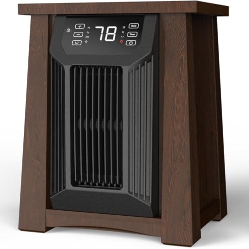 Image of Shinic Infrared Space Heaters for Indoor Use Large Room, 20 Inch, Luxury Insulated Wooden Cabinet, 1500W Infrared Electric Heater with Remote Control, Timer, Filter, Charging Ports, Walnut