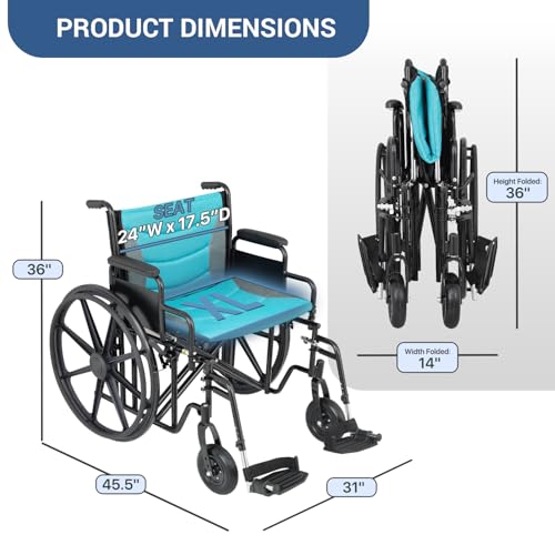 monicare Wide Foldable Bariatric Wheelchair with Removable Cushion for Adult 500-lbs Heavy-Duty Folding Transport Self-Propelled Wheel Chair with 24-Inch Seat