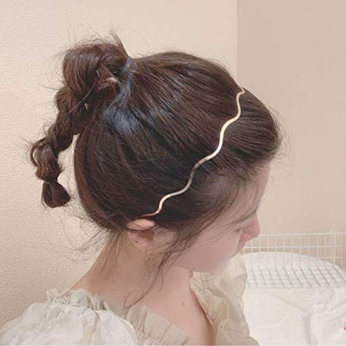 Miniatura 5 de Retro Simplicity Metal Big Wave Line Hair Hoop Diademas Onduladas Oro Metal Accesorios para el Cabello Diademas Multiusos Bandeau Moda Diadema