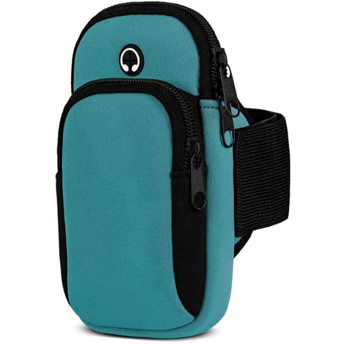 Brassard sport pour iPhone 16 Pro moex en néoprène bleu à deux compartiments