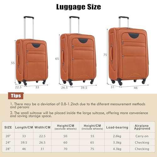 Lightweight Expandable 3 Piece Luggage Set with Duffel Bag, Spinner Wheels, TSA Lock, Orange2