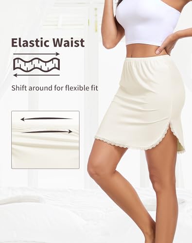 Image of Half Slips for Women Underskirt Short Mini Skirt with Floral Lace Trim