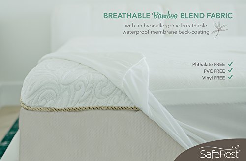 Saferest Renewal Bamboo Derived Viscose Rayon Mattress Pad Protector Cover – Waterproof, Breathable, Vinyl Free - Queen Size #TOP1
