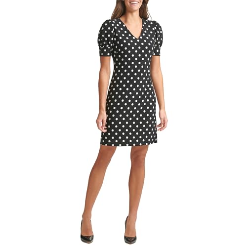 Image of Tommy Hilfiger Women's Short Puff Sleeve V-Neck Shift Mini Dress