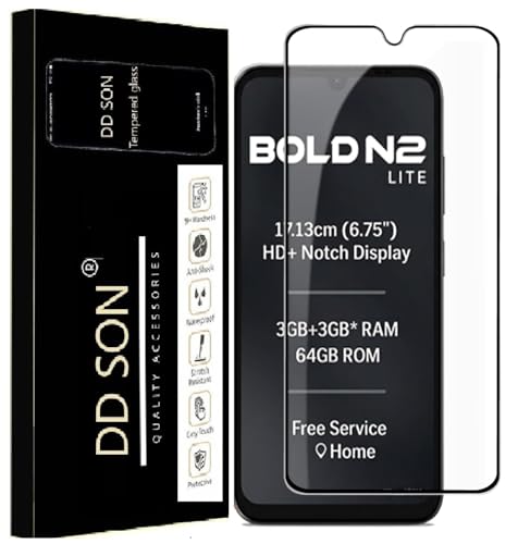 Image of DD SON Premium Tempered Glass Screen Protector Guard Compatible For Lava Bold N2 Lite 5G (6.75 Inch, Pack of 1) | Edge to Edge Coverage With Easy to installation kit for Smartphone