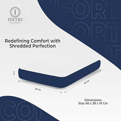 Image of Orthopedic Pillow Set of 2 for Side and Back Sleepers, Shredded Memory Foam 60x38x10 cm, Neck Relief Support, White and Blue Geometric Jacquard Case, Aligned Spine Bedding, High Density