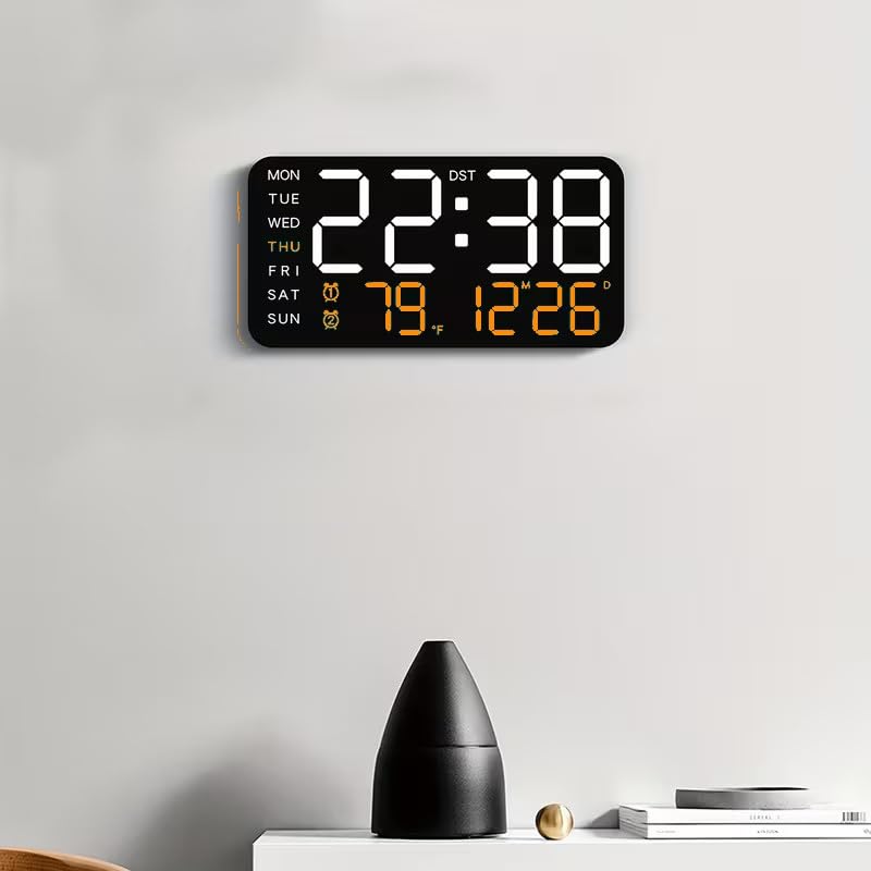Image of 9 inch Digital Wall Clock LED Alarm Clock with Day, Date, Temperature & Dual Alarm | 5-Level Adjustable Brightness, Large Display for Bedroom, Office, Living Room, Classroom, Modern Home Decor