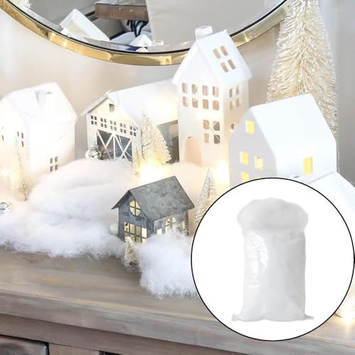 Kunstschnee Deko,Künstliche Weihnachtsdekoration,Weiße Faser Deko Schnee,Kunstschnee Zum Basteln,Flauschiger Baumwollschnee für Weihnachtsdorf/Bastelwatte FüLlwatte/Weihnachtsbaum/Indoor Winter(158 g)