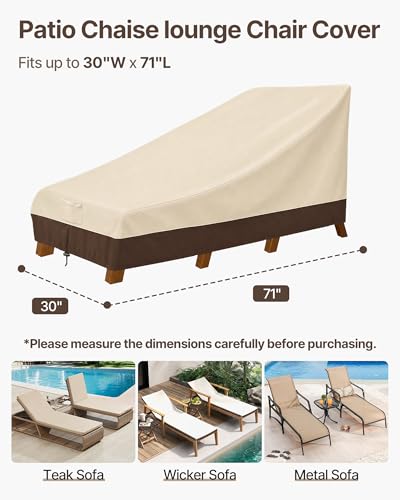 Image of Vailge Waterproof Patio Chaise Lounge Cover, 600D Heavy Duty Outdoor Lounge Chair Covers,UV Resistant Patio Furniture Covers,2 Pack-Small,Beige & Brown