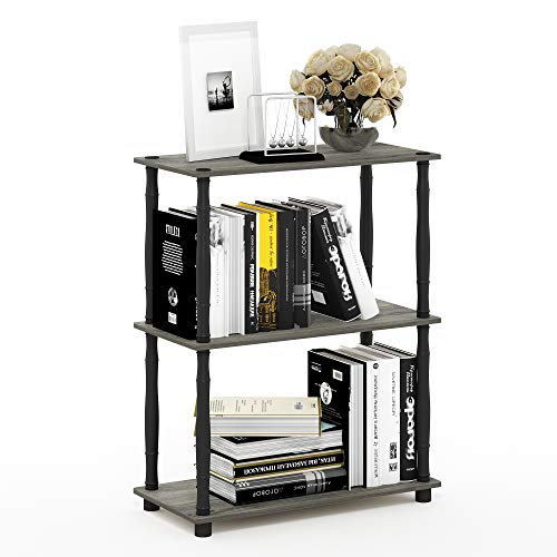 Image of Furinno 18029GYW /BK Turn-N-Tube 3-Tier Compact Multipurpose Shelf Display Rack, Classic, French Oak Grey /Black, 3-Tier Classic Tubes