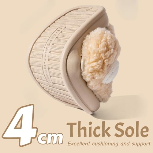 Cute Sheep Fuzzy Animal Slippers for Women & Men, Fluffy Plush Warm Lining, Memory Foam House Slippers with Thick Sole4