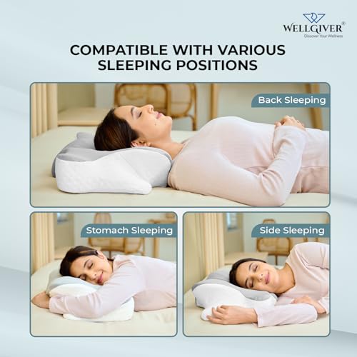Image of WELLGIVER Cervical Butterfly Pillow | Orthopedic Memory Foam for Neck & Shoulder Pain | Ergonomic Contour Design | Dual Height Support | Side Sleeper Pillow with Arm Rest - Pack of 1