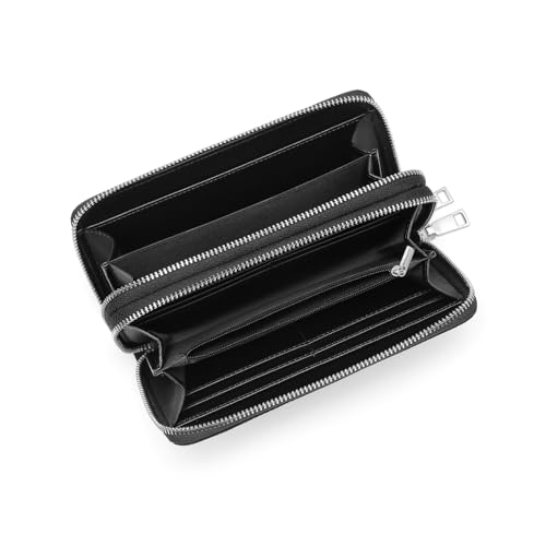 Rhinestone Zip Around Double Zippers Wallet with Multiple Card Slots and Coin Pouch2