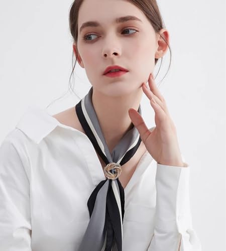 Image of CZ Twist Silk Scarf Clip Slides Brooch Lapel Pin for Women Girls Buckle Holder Wrap Scarf Ring Clasp Holder Tightener for Loose T Shirt Clothing Decoration Accessories Jewelry Party Gift