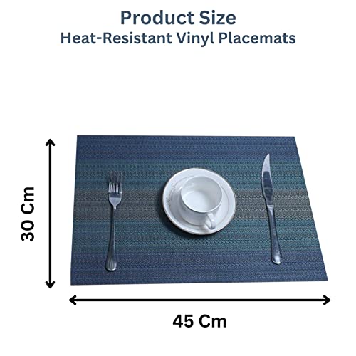 Image of YELONA Rectangular Crossweave Woven PVC Vinyl Non-Slip Insulation Heat-Resistant & Waterproof Stain Resistant Washable Placemat for Dining & Kitchen Table-(Blue,Set of 4)