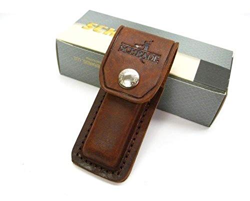 Old Timer LS1 Medium Size Brown Leather Belt Sheath with Button Clasp and Hard Exterior for Outdoor, Hunting, Camping and EDC