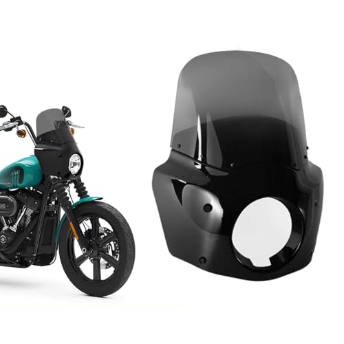 VINTGMT Motorcycle Fairing 5.75' Headlight Fairing with 13' Motorcycle Windshield 49mm Mounting Hardware for Harley Softail Street Bob FXBB FXBBS Standard FXST(Smoke)