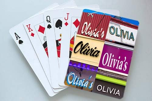OLIVIA Personalized Playing Cards featuring photos of actual signs