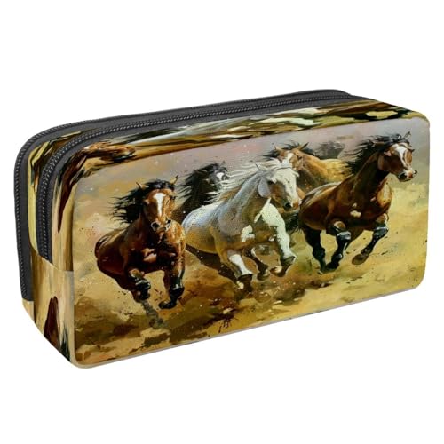 VAPOKF Trousse à crayons avec fermeture éclair pour garçons et filles, fournitures scolaires et de bureau, chevaux au galop, multicolore, 2.3x8.2x3.9in/6x21x10cm, Trousse à crayons