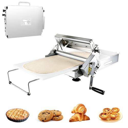 HESMAX Dough Sheeter Machine - 12'' Folding Dough Rolling Machine, Manual Dough Roller, 0.2-27mm Adjustable Thickness Stainless Steel Puff Pastry Roller for Home & Commercial Use 1i4 (12'')