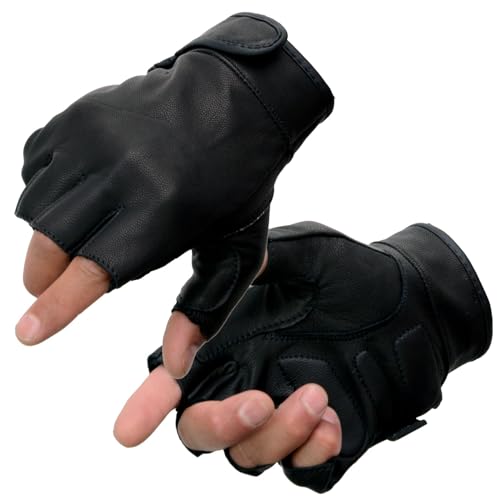 Image of Milwaukee Leather SH198 Men's Black Flame Embroidered Fingerless Gloves with Gel Palm | Padded Comfort; Vibration Relief; Flame Embroidery