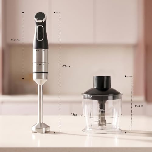 Image of iBELL AeroMix500 4-in-1 Hand Blender,1200W,2 year warranty,Adjustable Speed Control,Stainless Steel Immersion Blender with Whisk Beater, Milk Frother, 600ml Chopper & 700ml Measuring Cup (Black)