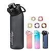 Metyniete Air Bottle with 5 Fruit Flavour Pods, 720ml Starter Set, BPA Free Water Bottles Flavour Pods Scented 0 Sugar Water for Home Outdoor Sports Fitness (Black)