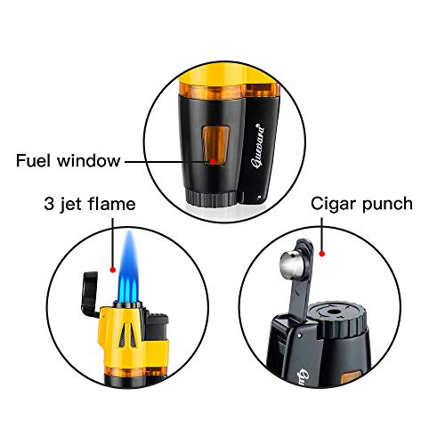 Cigar Lighter Torch Lighters Butane Refillable Lighter 3 Jet Flame Strong Flame Windproof with Punch (No Fuel Include) - Thumbnail 2