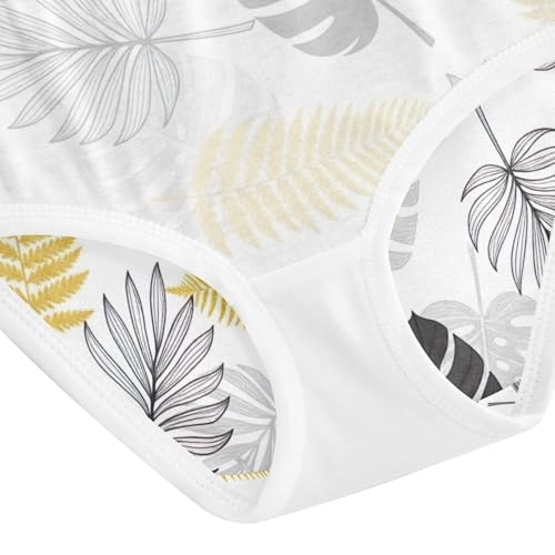 Toddler Girl Panties, Tropical Leaves Black Gray Gold Girls Cotton Underwear, 2–8 Years4