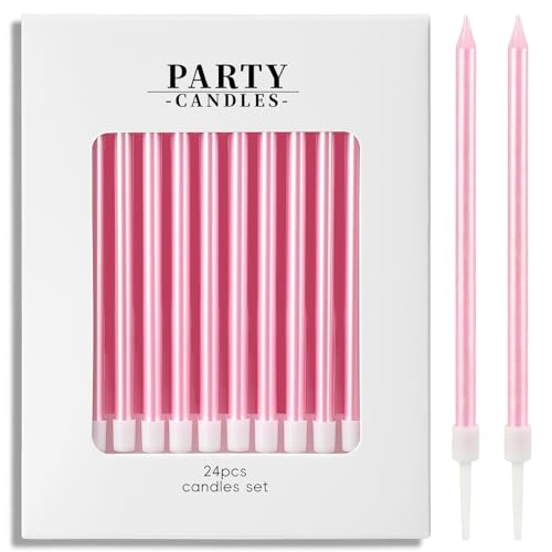 24-Count Long Thin Birthday Candles Tall Pink Candles Cake Toppers Cake Candles Party Supplies Birthday Decorations