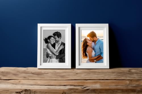 Image of 4x6 Inch White Photo Frame Set of 2 - Acrylic Front Table Top Photo Frames with Stand, Dual Orientation Portrait & Landscape Display for Home Office Decor