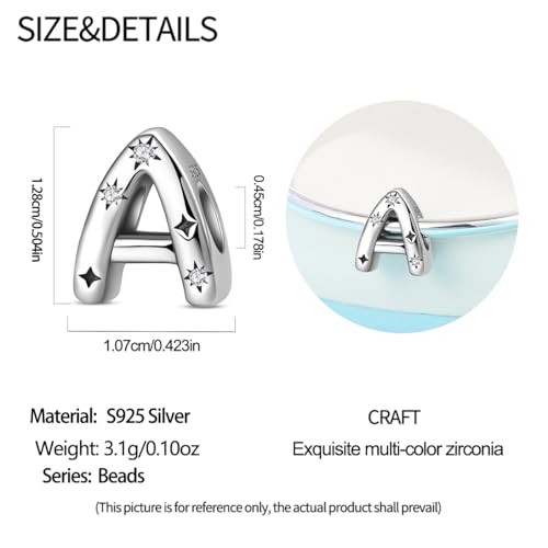 Sterling Silver Letter Charms For Bracelets, Initial Charms Fit For Pandora Bracelet, Hypoallergenic Bead Charm For Jewelry Diy Gifts For Women2