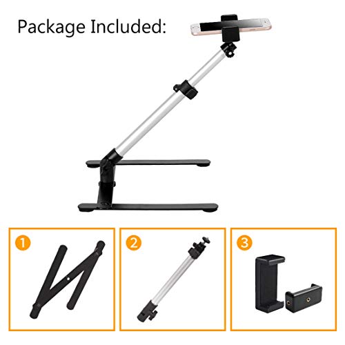 Ajustable Webcam Tripod with Cellphone Holder, Overhead Phone Mount, Table Top Teaching Online Stand for Live Streaming and Online Video and Food Crafting Demo Drawing Sketching Recording