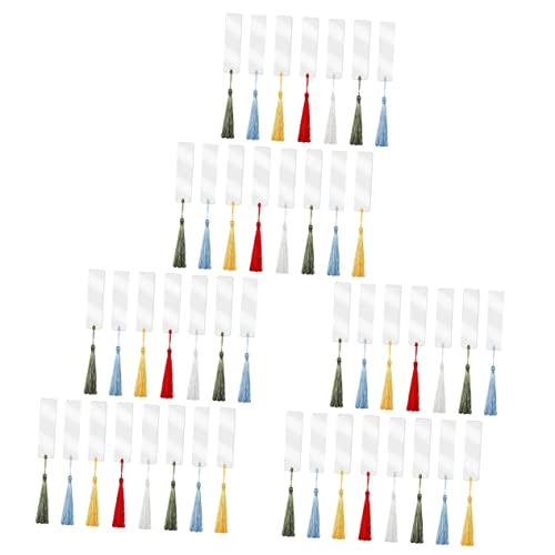 Marque-pages acryliques transparentes par lot de 45 avec pompons colorés pour lecteurs