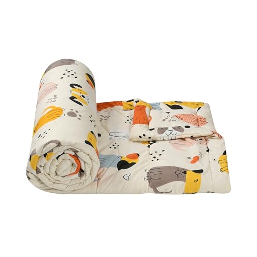 Image of FRESH FROM LOOM Rotary Printed Micro Fiber Comforter | Dohar | Quit | Single Bed | Double Weaved | Washable | Hypoallergenic Skin Friendly (Cream-Puppy | 60x90 Inches, Single Bed)