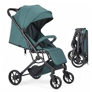 Convenience Baby Stroller – Lightweight & Compact Travel Umbrella Stroller, Quick One-Hand Fold, Lockable Rear Wheels, Adjustable Canopy, 5-Point Safety Harness & Shopping Basket (Dark Green)