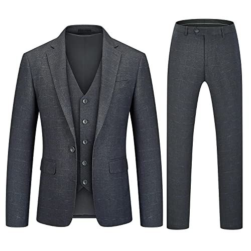 Mens Plaid Suits Slim Fit 3 Piece Modern Casual One Button Tuxedo For Wedding Prom Business Blazer Vest Pants Suit Set #TOP29