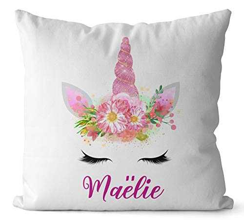 C30 Coussin Licorne Corne Rose personnalisé prénom, coussin sieste, coussin maternelle, coussin enfant, oreiller sieste, oreiller maternelle, déco, oreiller prénom, cadeau coussin prénom