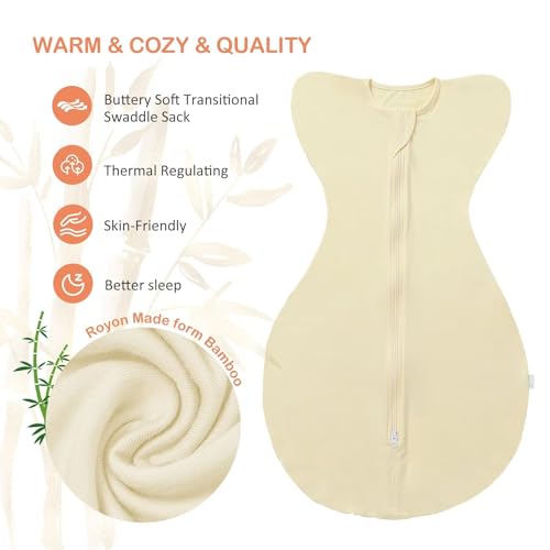 Image of Baby Transition Swaddle Arms Up With 2-Way Zipper Sleep Sack 0.5 TOG Beige Medium 3-6 Months