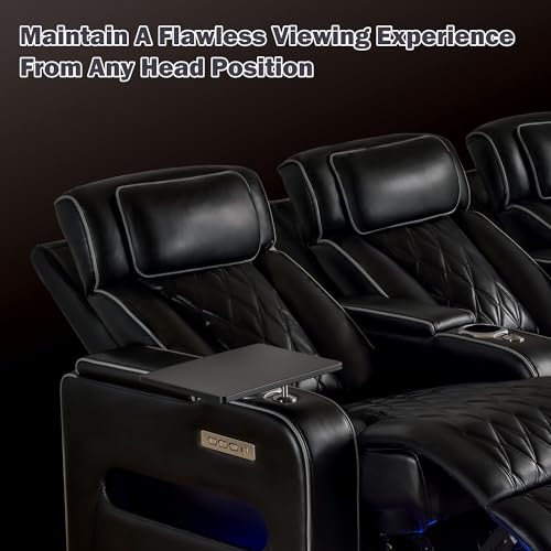 Image of GUEAPY Power Reclining Sofa Home Theater Seating with Adjustable Headrest, Breathable Leather Electric Recliner with LED Lighting, Cup Holders, USB Charging & Tray Table, Row of 5