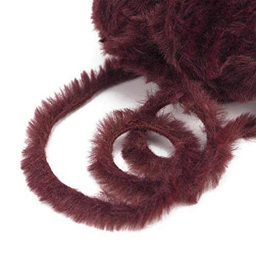 Image of NICEEC Faux Fur Yarn Super Soft, Chunky & Fluffy, Eyelash Yarn for Crochet & Knitting(Total Length 210yds /10.6oz) - Wine Red /300g
