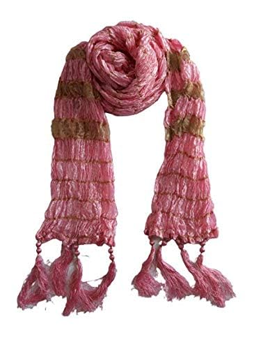 Crush Silk Stole for kurta sherwani in Pink Color for Men with Golden Stripes, 250 x 20 cm-picture-47