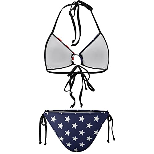 Women's American Flag Bikini Sets Two Piece Swimsuit Halter Tops and Tie Side Bottoms Bathing Suits Swimwear4